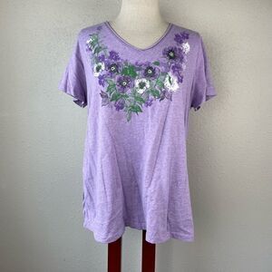 Laura Scott Floral V-Neck Top Size XL EUC